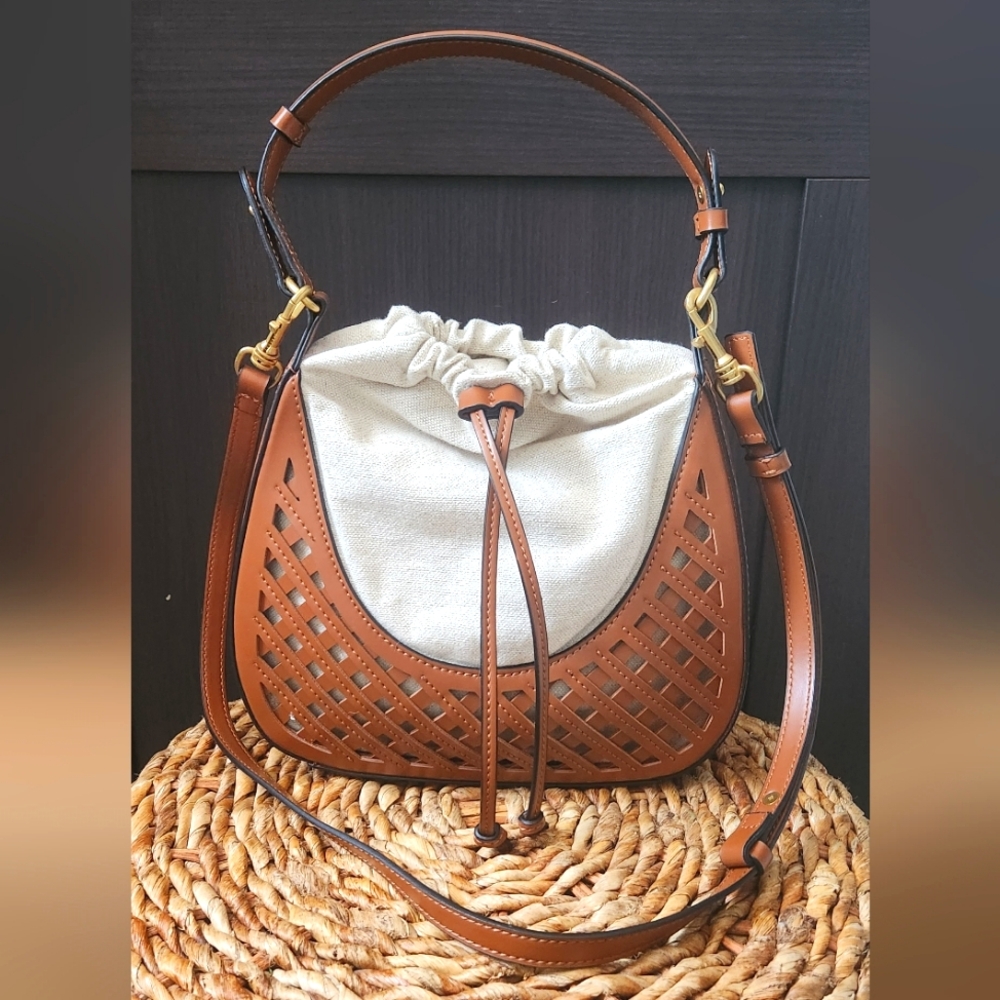 NWT Zara Brown and Linen Canvas Crossbody Bag